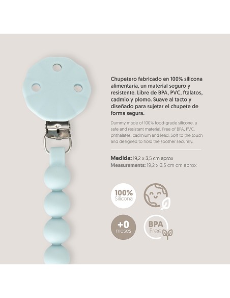 Chupetero Silicona Cadena Azul Grisaceo