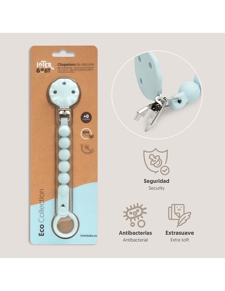 Chupetero Silicona Cadena Azul Grisaceo