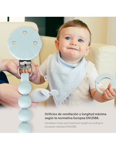 Chupetero Silicona Cadena Azul Grisaceo