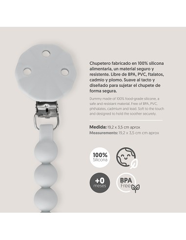 Chupetero Silicona Cadena Gris Petroleo