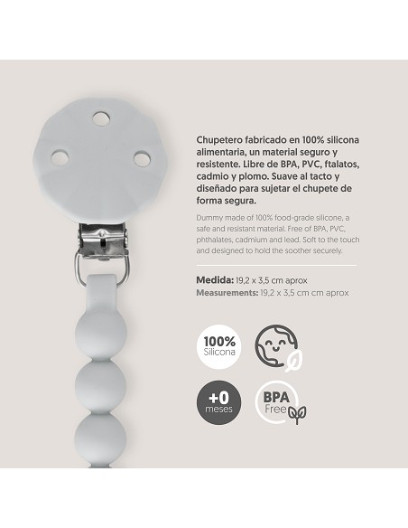 Chupetero Silicona Cadena Gris Petroleo