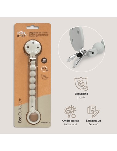 Chupetero Silicona Cadena Gris Petroleo