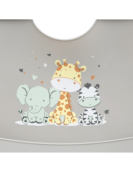 Babero Silicona Estampado Modelo Tres Amigos Gris Petroleo