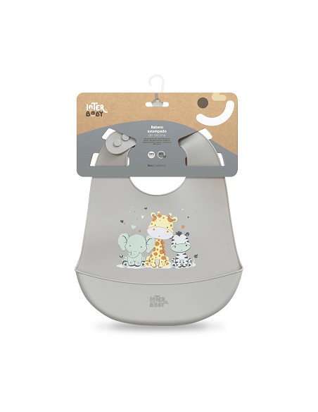 Babero Silicona Estampado Modelo Tres Amigos Gris Petroleo