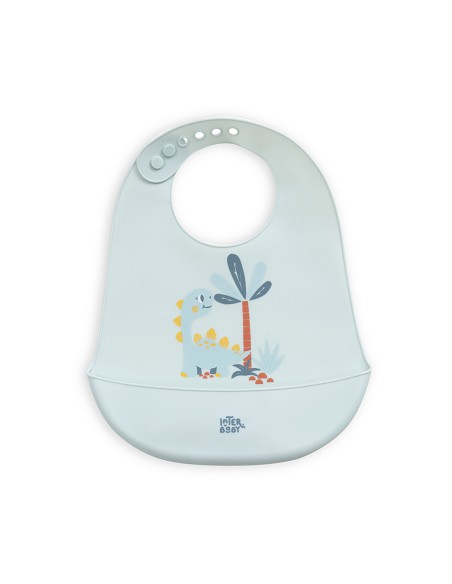 Babero Silicona Estampaddo Modelo Dino Azul Grisaceo