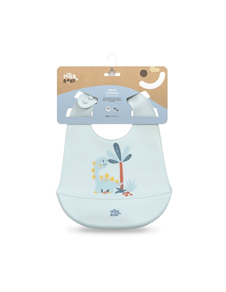 Babero Silicona Estampaddo Modelo Dino Azul Grisaceo