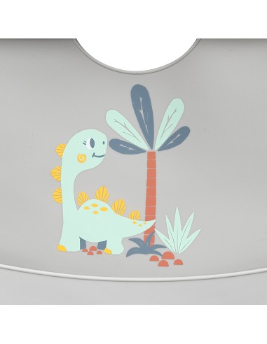 Babero Silicona Estampaddo Modelo Dino Gris...