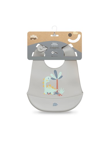 Babero Silicona Estampaddo Modelo Dino Gris...