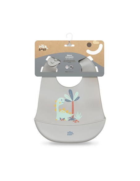 Babero Silicona Estampaddo Modelo Dino Gris Petroleo
