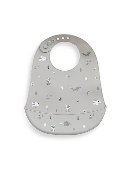 Babero Silicona Estampaddo Modelo Forest Gris Petroleo