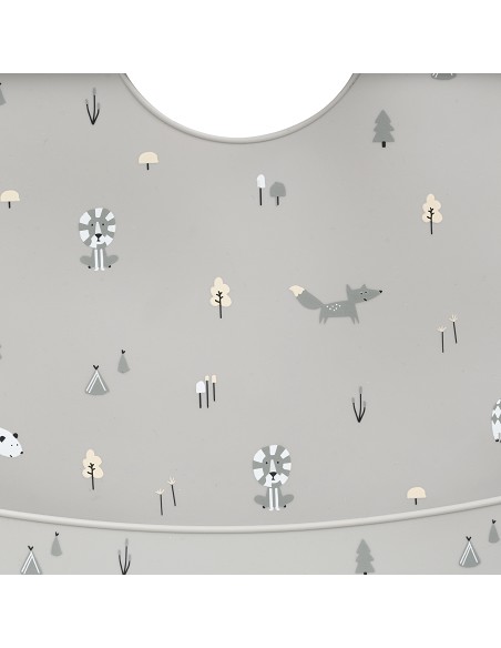 Babero Silicona Estampaddo Modelo Forest Gris Petroleo