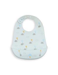 Babero Silicona Estampaddo Modelo Elefantes Azul Grisaceo