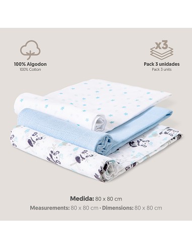 Gasas 80X80 Mod Panda Pack 3 Azul