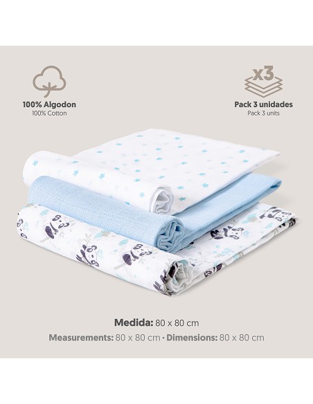 Gasas 80X80 Mod Panda Pack 3 Azul