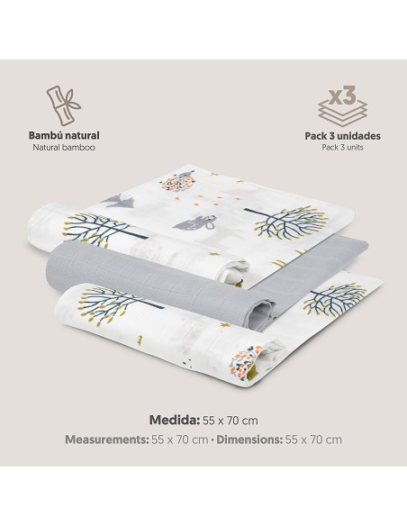 Gasas Bambu 55X70 Mod Fox Pack 3 Gris