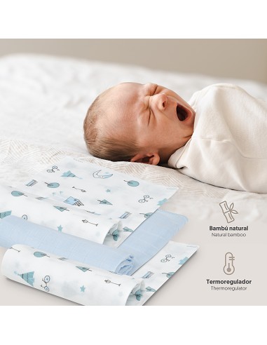 Gasas Bambu 55X70 Mod Moon Pack 3 Azul