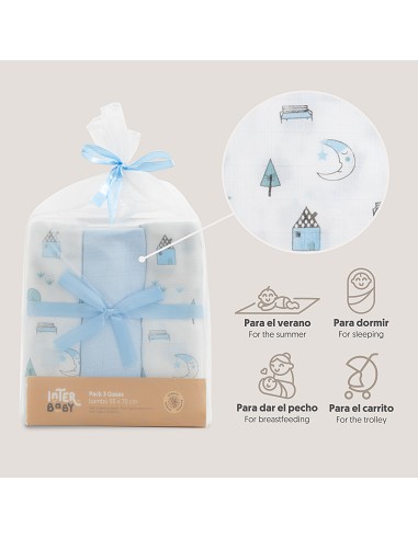 Gasas Bambu 55X70 Mod Moon Pack 3 Azul