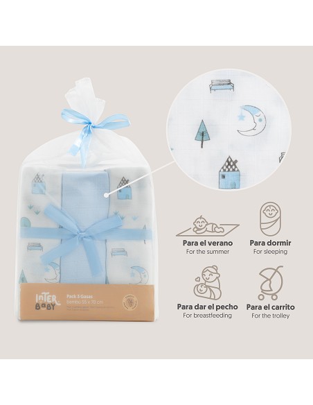 Gasas Bambu 55X70 Mod Moon Pack 3 Azul