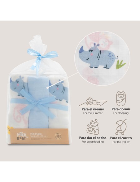 Gasas Bambu 55X70 Mod Jungla Pack 3 Azul