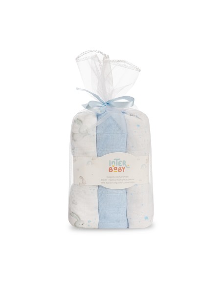 Gasas 80X80 Pack3 Modelo Conejitos Estrellas Azul