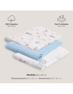 Gasas 80X80 Pack3 Modelo Forest Jungla Azul 2