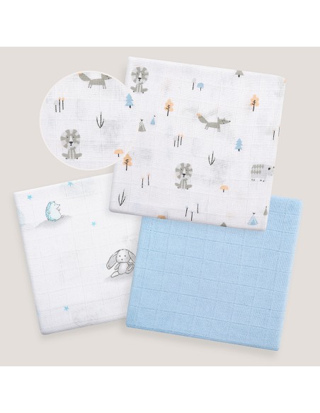 Gasas 80X80 Pack3 Modelo Forest Jungla Azul