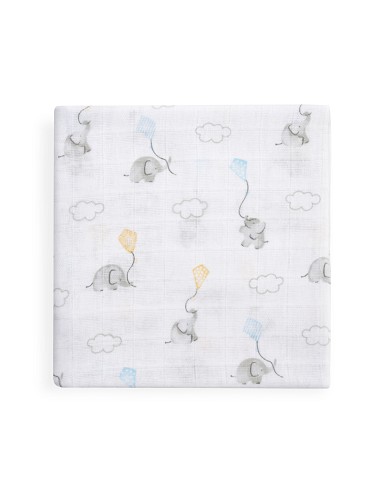 Gasas 80X80 Pack3 Modelo Elefantes Estrellas Azul