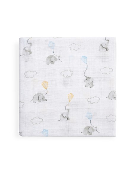 Gasas 80X80 Pack3 Modelo Elefantes Estrellas Azul