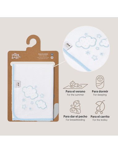 Gasa Bordada Mod Nubes Azul