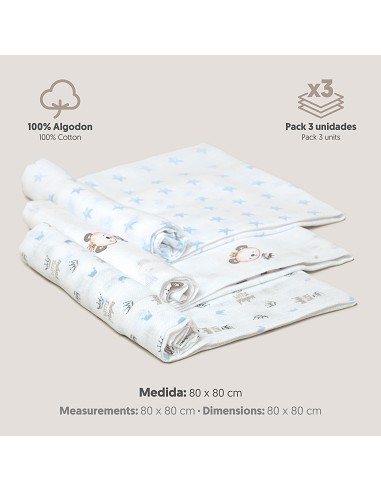 Gasa 80X80  Pack 3 Azul