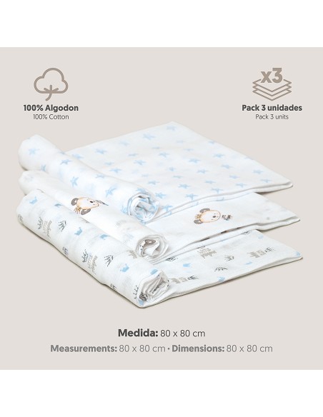 Gasa 80X80  Pack 3 Azul