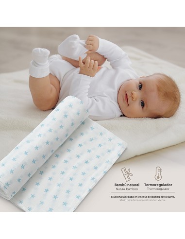 Muselina 1. 20 x 1. 20  Mod Star Bco/Azul