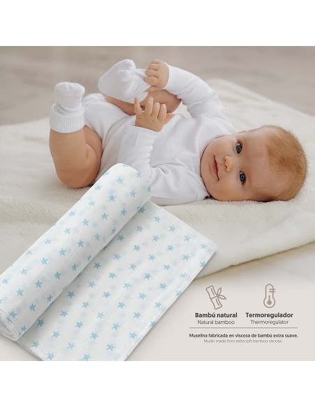 Muselina 1. 20 x 1. 20  Mod Star Bco/Azul