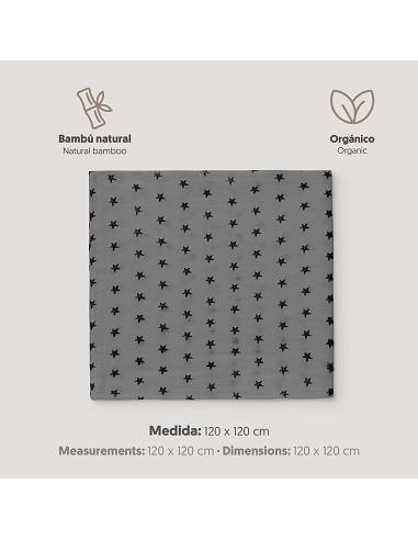 Muselina 1. 20 x 1. 20  Mod Star Gris/Negro