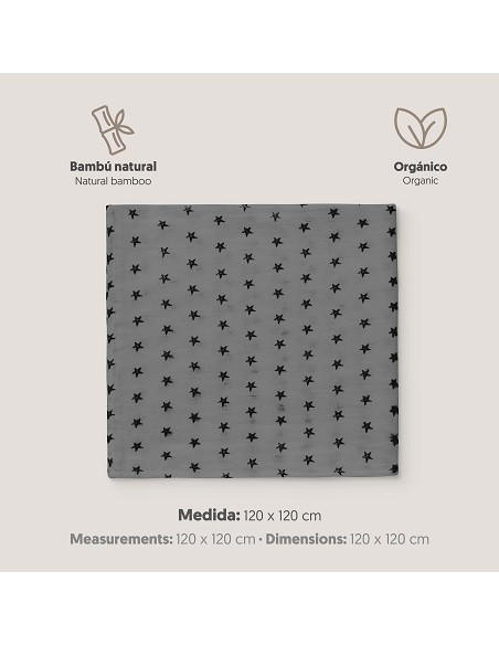 Muselina 1. 20 x 1. 20  Mod Star Gris/Negro