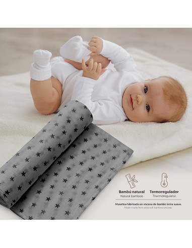 Muselina 1. 20 x 1. 20  Mod Star Gris/Negro