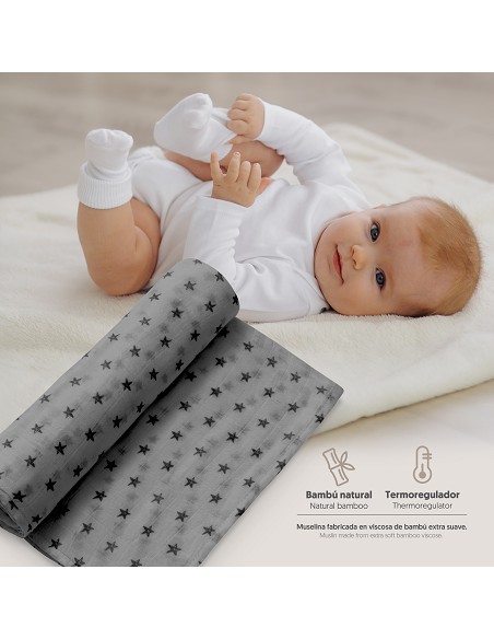 Muselina 1. 20 x 1. 20  Mod Star Gris/Negro