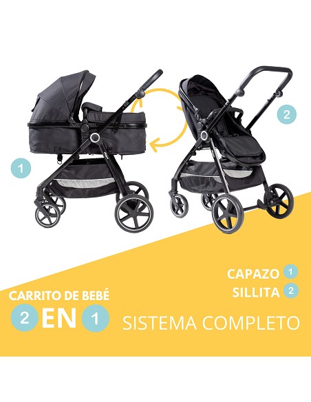 Carro de Paseo 2 En 1 Capazo+Silla Modelo Versa Negro