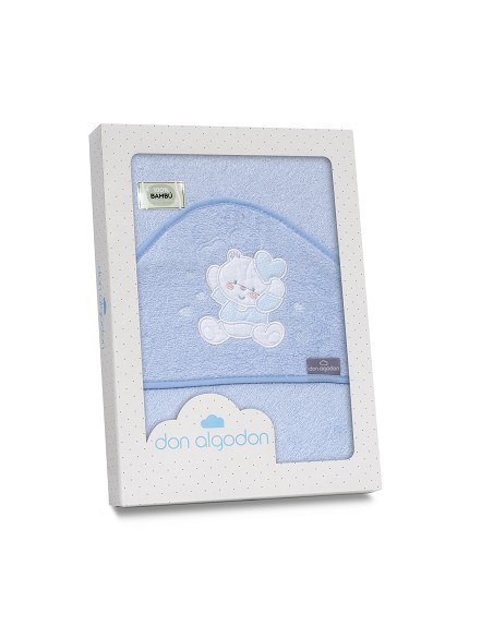 Capa de Baño 1X1 Bambu D. Algodon Oso Corazones Azul