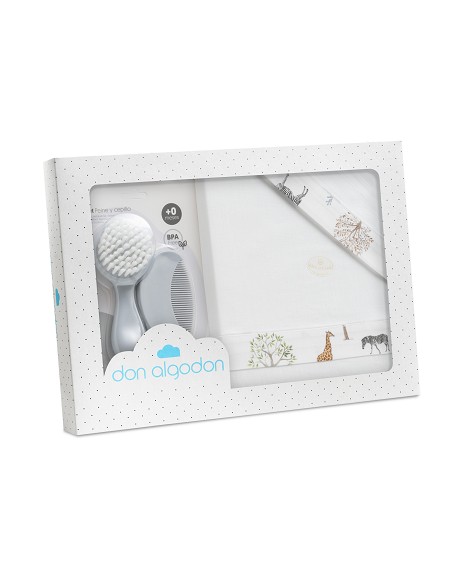 Triptico Cuna 100% Algodon Mod. Serengueti+Kit Peine y Cepillo Blanco