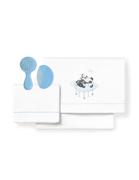 Triptico Cuna 100% Alg Mod Panda Nube Azul