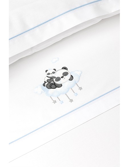 Triptico Cuna 100% Alg Mod Panda Nube Azul