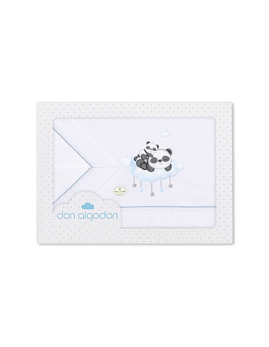 Triptico Cuna 100% Alg Mod Panda Nube Azul