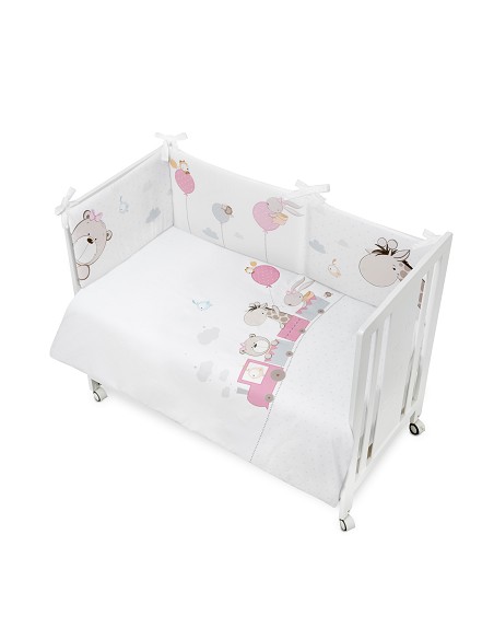 Set 2 Pcs Funda Nordica+Chichonera Desenfundable Mod. Jirafa Tren Rosa