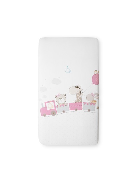 Set 2 Pcs Funda Nordica+Chichonera Desenfundable Mod. Jirafa Tren Rosa