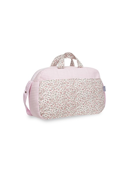 Bolso Maternal Nido de Abeja+Flores Rosa