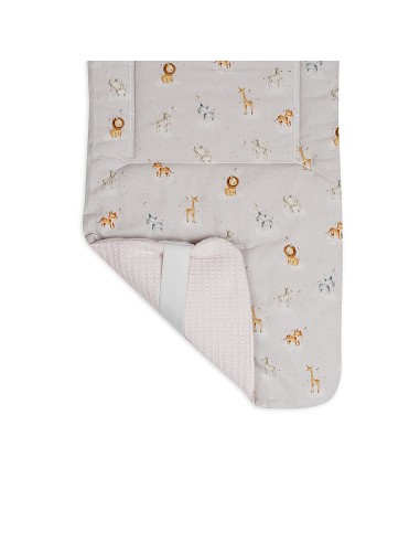 Colchoneta Reversible Nido Abeja+Animalitos Rosa