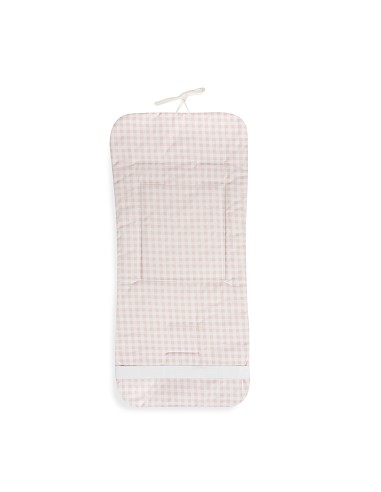 Colchoneta Reversible Vichy+Flores Rosa