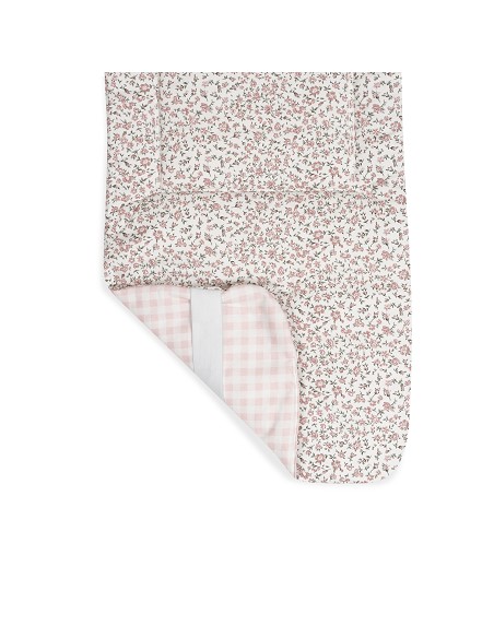 Colchoneta Reversible Vichy+Flores Rosa