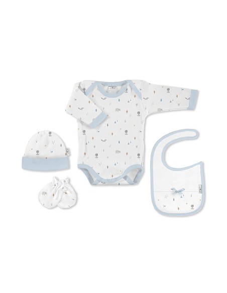 Set Regalo Body 4 Pcs 100% Alg Talla 0-6 Mod Animales Fox Azul